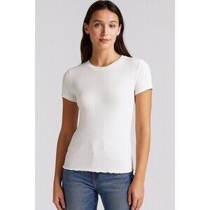 Truth by Republic Ribbed Knit Short Sleeve Top White Stretch Tee Size M NEW NWT